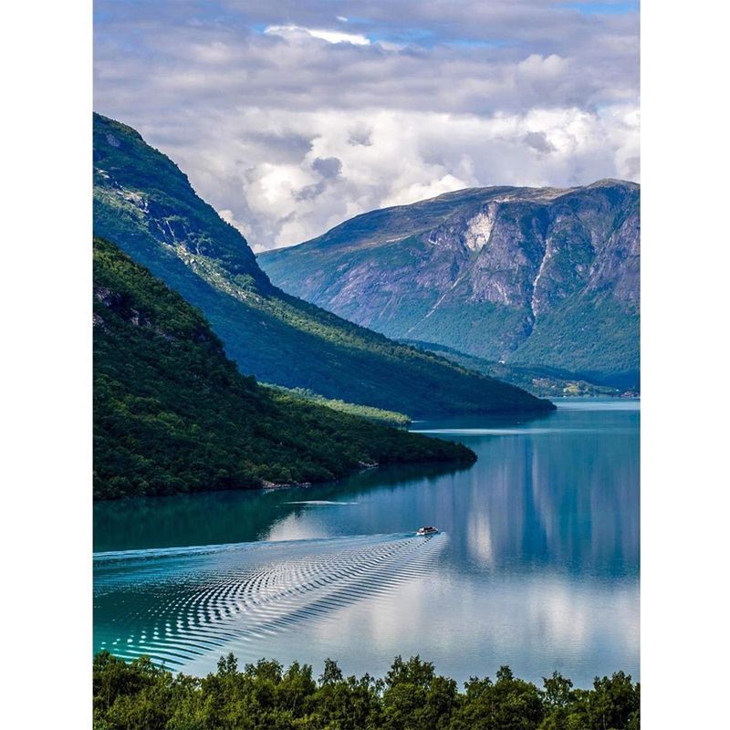 DIY Diamond Painting Kit, Full Circle Diamond Painting Cross Stitch Crafts, for Home Wall Decoration Lake and Mountains