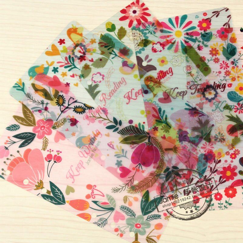 A5 A6 A7 Spiral Notebook Loose Leaf  Transparent PP Separator Pages Flowers 5 sheets Separate Match filofax Kikkik(null)