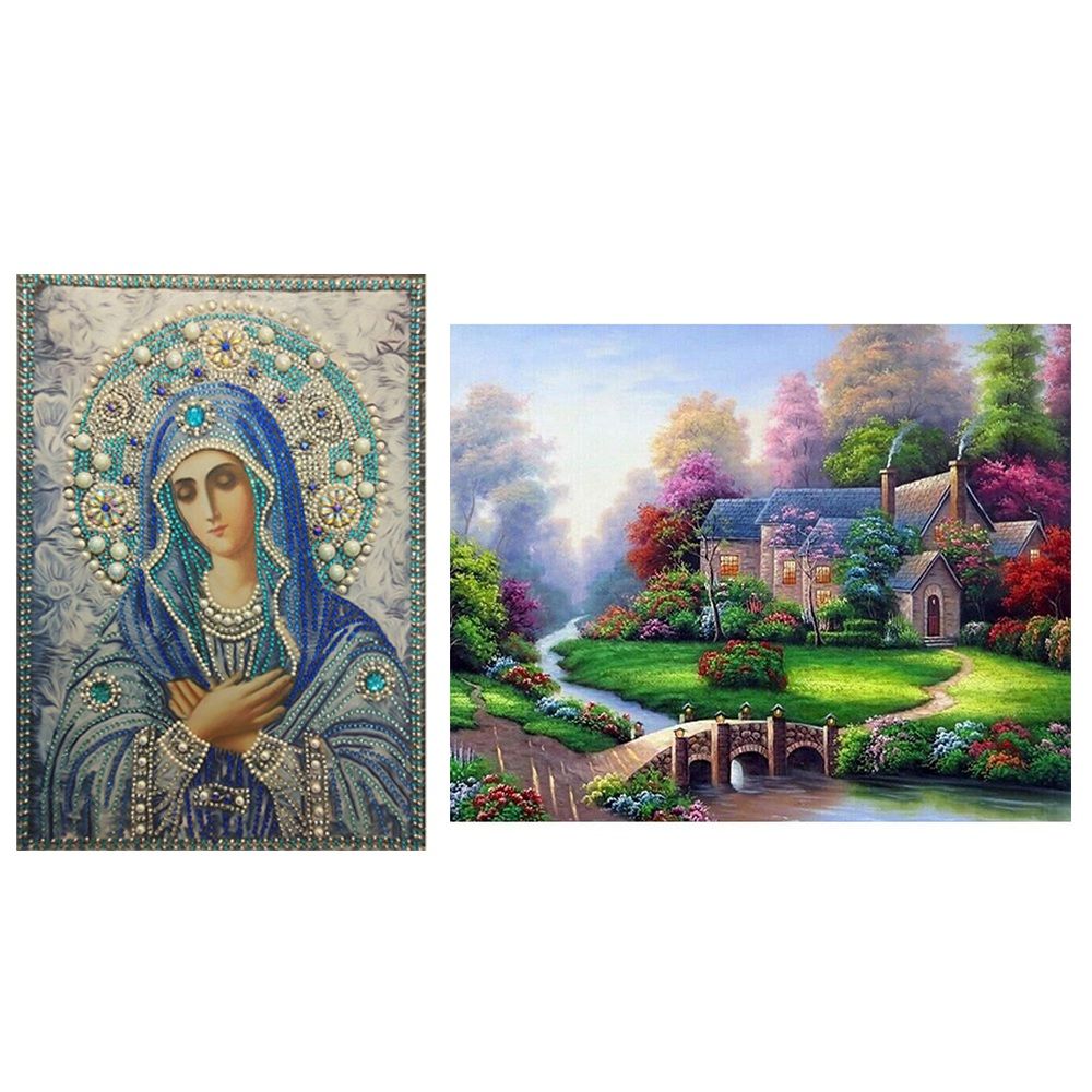 Diamond Painting Kit,Spring Landscape (Cottage) & Embroidery Religious Special Shaped Diamond eligion(null).