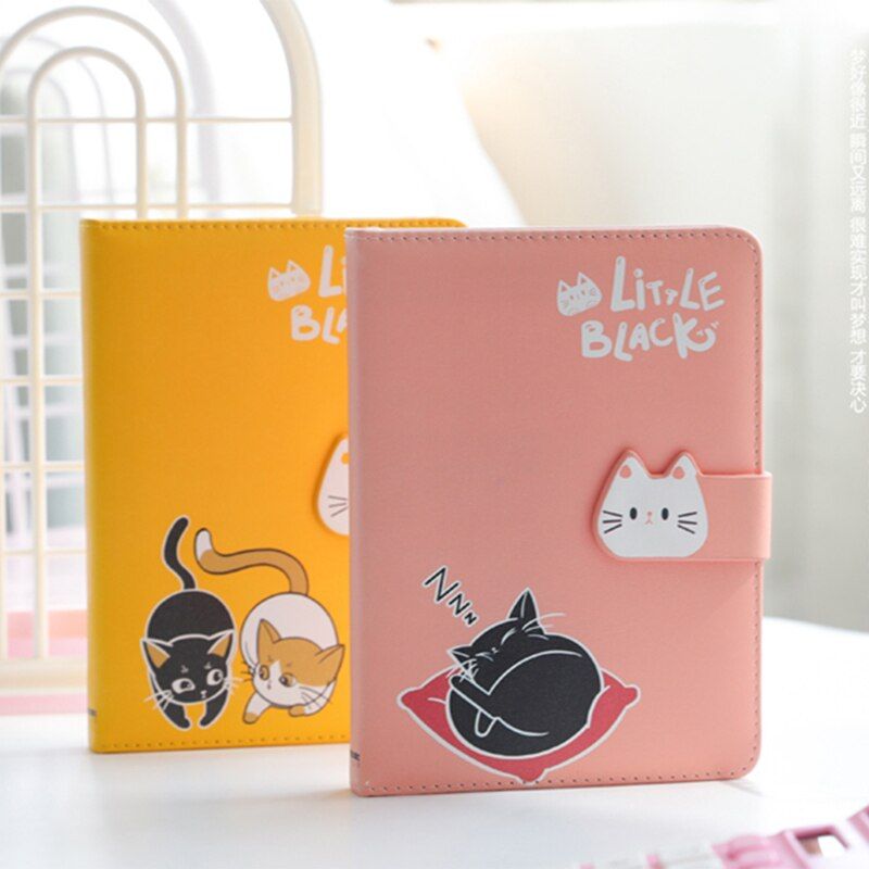 Japanese Cat Cute Color inside pages leather Notebook 365 Day 36k Diary Supplies 112 sheets Magnetic button Stationery Gift 2020(null)