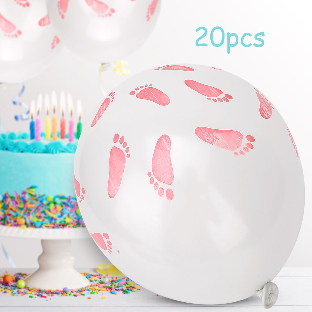 Baby Shower Balloon 20Pcs Pink Cute Footprint Pattern Decorative Ornament for Birthday Party