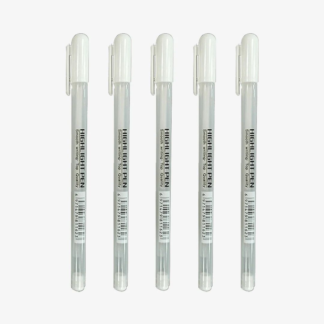 Keep Smiling Gel Pen 0.8mm white ink Hilighter - 5 pcs pack