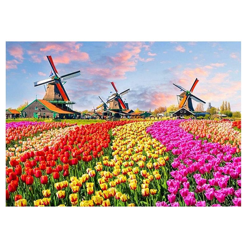 Round Diamond Full Diamond Diamond Painting Set Living Room Decoration Children DIY Windmill and Tulips