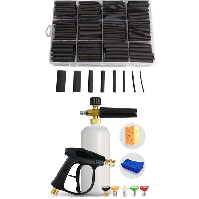 1set Foam Cannon Washer - Complete Set & 625Pcs Heat Shrink Tubing Kit Heat Shrink Tubes Wire Wrap Ratio