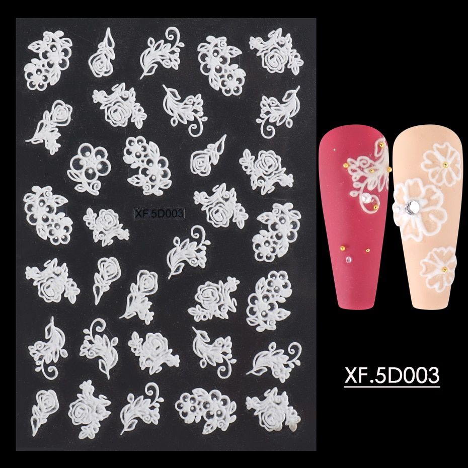 5D Acrylic Engraved Stickers For Nails Embossed Flower Leaf Heart Slider Adhesive Decals DIY Manicure Decorations LYXF5D001-021