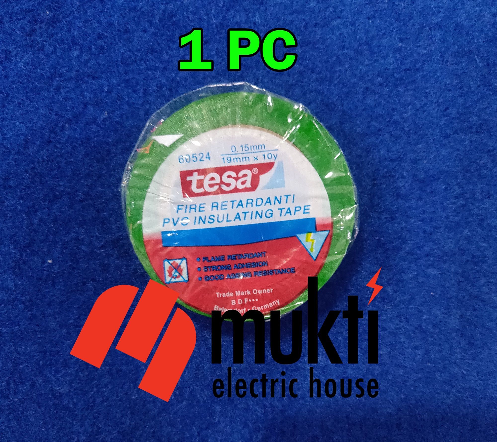 Imported TESA PVC GREEN Tape 19mm Accurate 10 Yards Strong Adhesive Flame Retardant Gum Tape DIY Arts Crafts Electrical Wiring Insulation Waterproof Tennis Cricket Ball