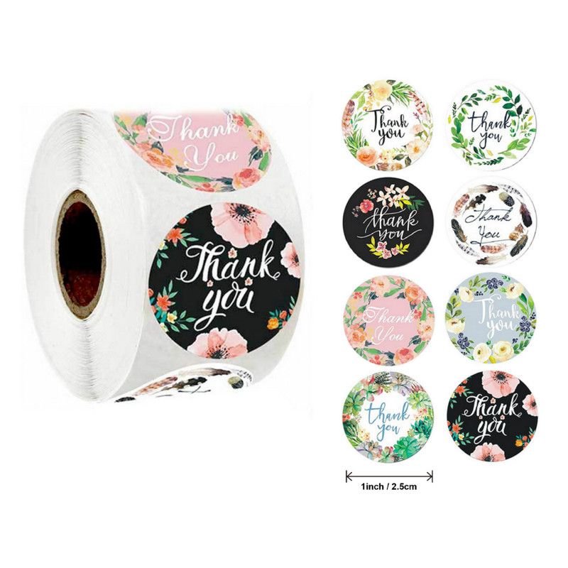 RHS Online 500PCS/Roll Thank You Stickers Kraft Paper Sticker Handmade Scrapbooking for Gift Letter Cards Decorations