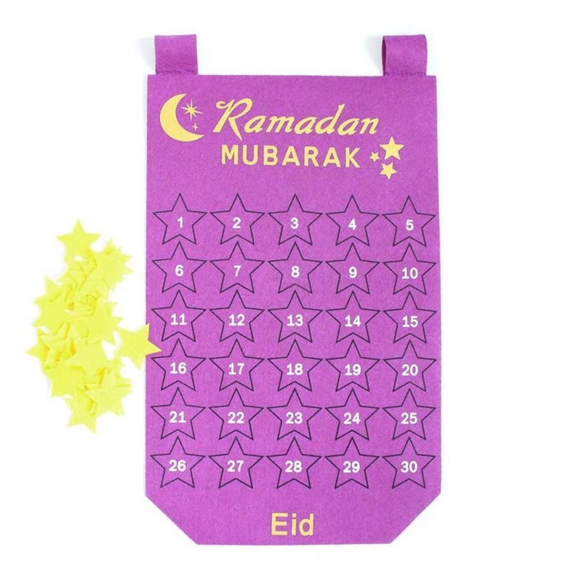 Ramadan Calendar Mubarak Kareem Countdown Felt Calendar Wall Hanging DIY Ramadan Party Eid Decorations Purple