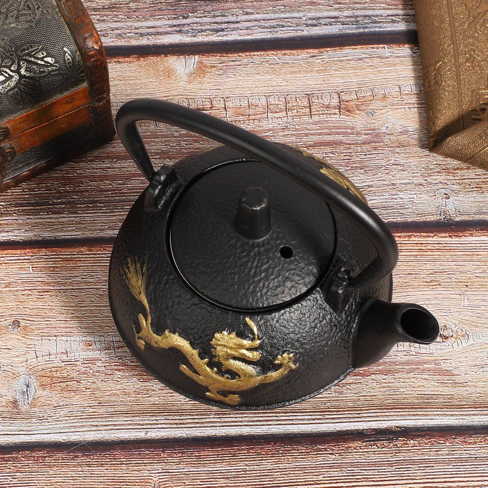 Iron Tea Set Teapot 0.3L Kettle with Strainer Gold Pattern Desktop Ornaments Simulation Japanese Style