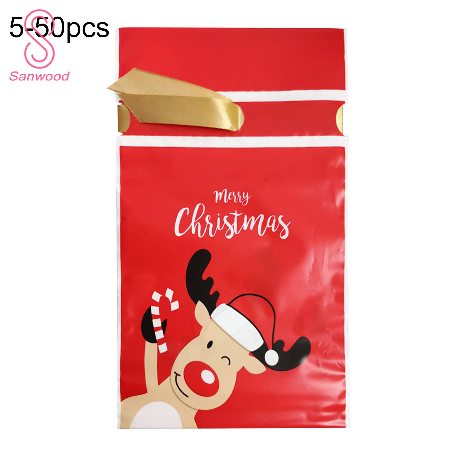 50Pcs Gift Bag Festival Portable Xmas Candy Present Drawstring Pouch Christmas Decoration for Party