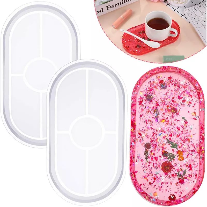 DIY Crystal Dropper Epoxy Resin Mold Mirror Elliptical Dish Storage Tray Silica Gel Mold Oval Desktop Storage Box Silicone Mould