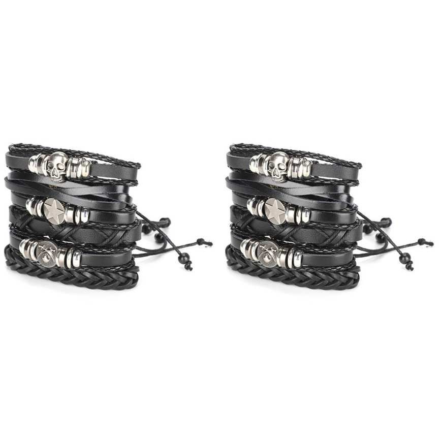 12pcs Hand‑Knitted Bracelet Cow Split Leather Unisex Braided Fashionable Wrist Cuff Decoration