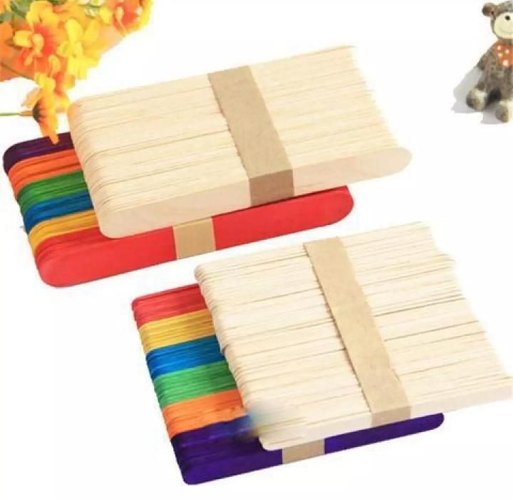 Natural and Multi Colour Medium and Jumbo/Large Wooden Popsticks - 4 packs (Each 2 pack)