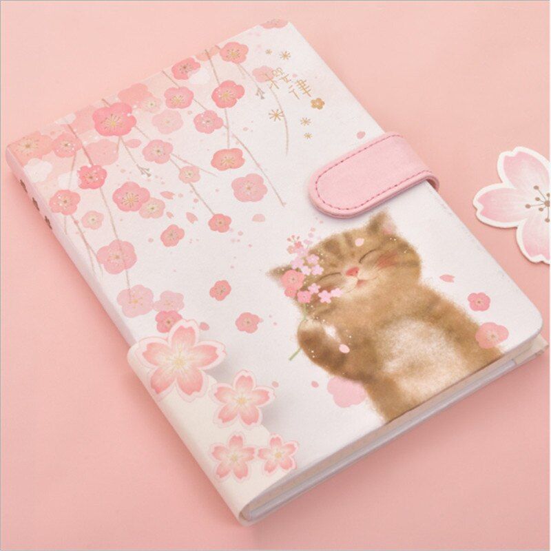 Romantic Sakura Hand Account Magnetic Buckle Notebook Diary A5 Portable Drawing Hand Account Work Plan Memo Office Stationery(null)