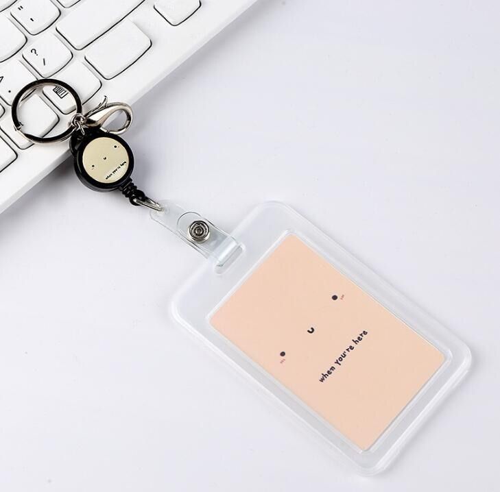 1pc Simple Transparent Badge Holder Plastic Name Card Cover Bank Card Holder Id Card Holder Retractable Key Holder