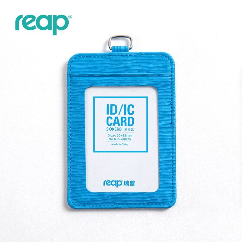 Reap 6807S PU Leather Work ID Card Name Badge Holder Set With Neck Lanyards Double Storage Pockets