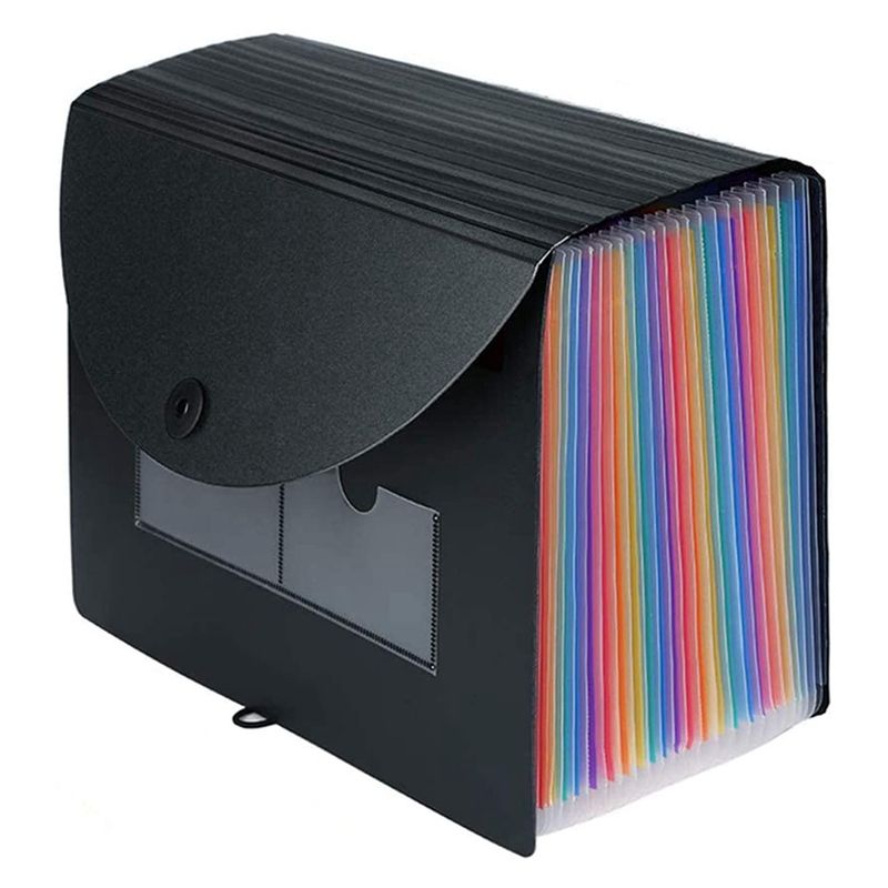 Expanding File Folder 24 Pockets Portable Rainbow A4 File Organiser Self Standing Accordion Document Filing Box