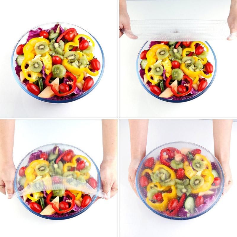 KCASA KC-FPW118 4 Pieces Set Reusable Large Kitchen Size Silicone Covers and Food Preservation Wrap Durable Kitchen Lids Salad Bowl Covers and Stretch Lids Fruits Preserver -