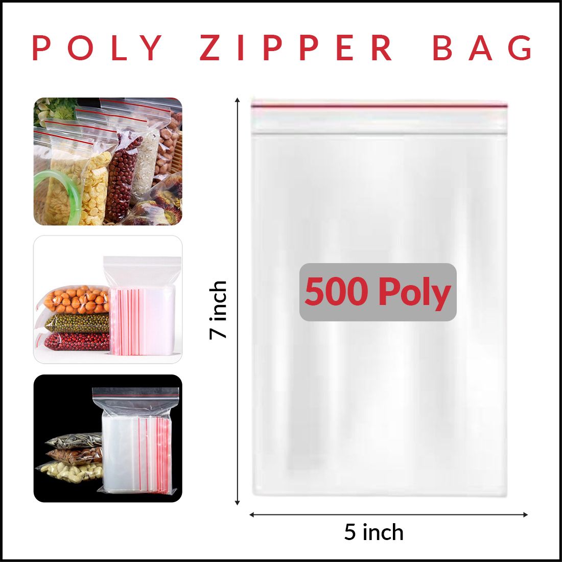 Zip/Zipper Lock Poly Bag- 5 x 7 inch Pack of 100 Piece