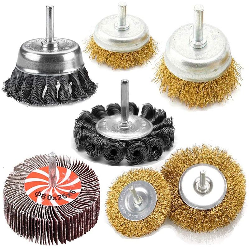 7Pcs Wire Wheel Brush Knotted & Crimped Wire Cup Wheels Brush & Carbon Knot Wire Drill Brush with 1/4-Inch Shank