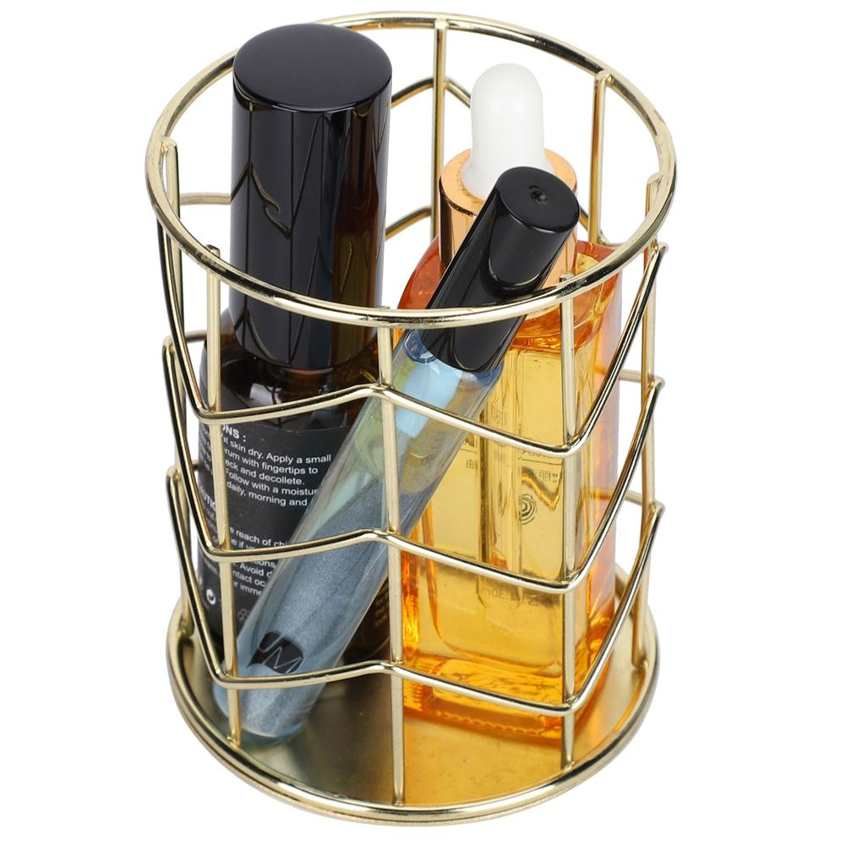 2pcs Multi‑Functional Hollow Pen Holders Desktop Makeup Brush Organizer (Gold)