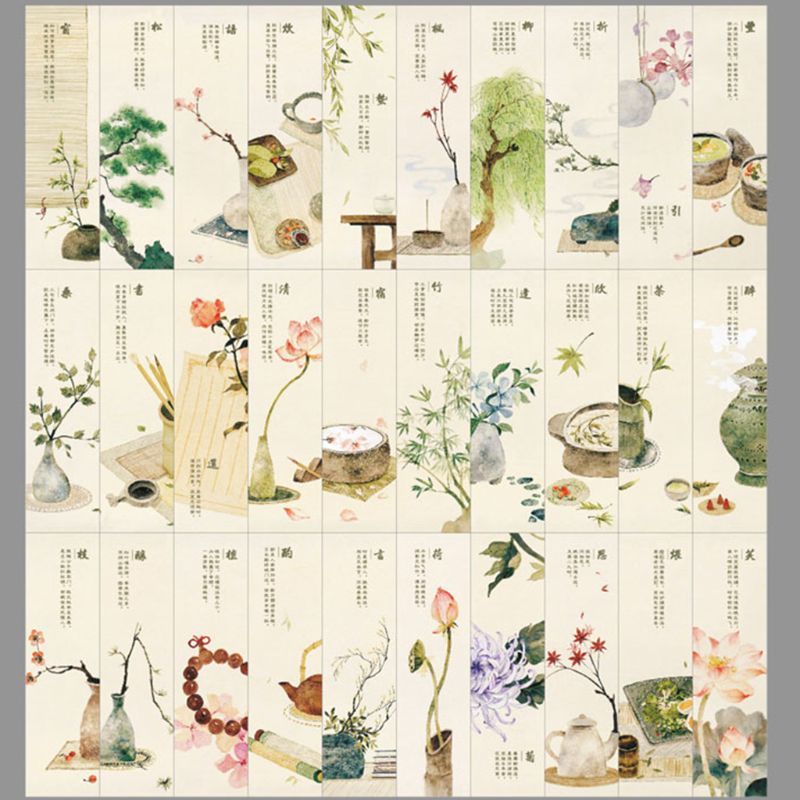 30pcs Creative Chinese Style Paper Bookmarks Painting Cards  Retro Beautiful Boxed Bookmark Commemorative Gifts W8ED