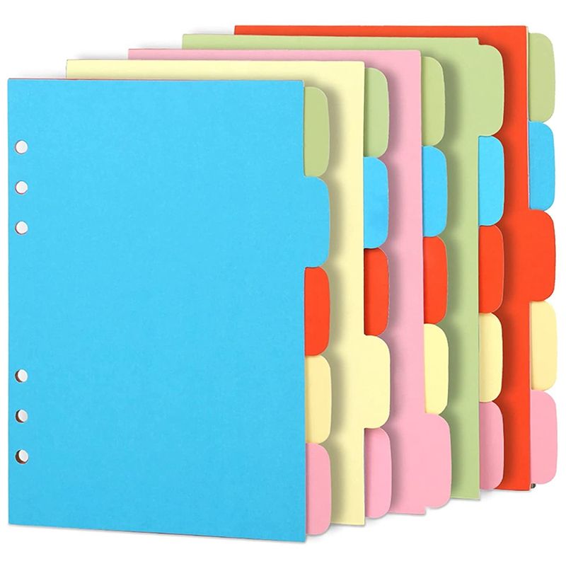 10 Sets A6 Subject Dividers Paper Sheet, Punched File Card Dividers,Tabbed Index Divider for Notebook Insert Planner