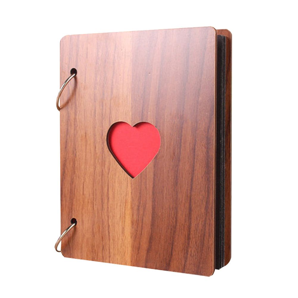 6inch Heart Pattern Wooden Photo Album Loose-leaf Baby Growth Memory Record Book