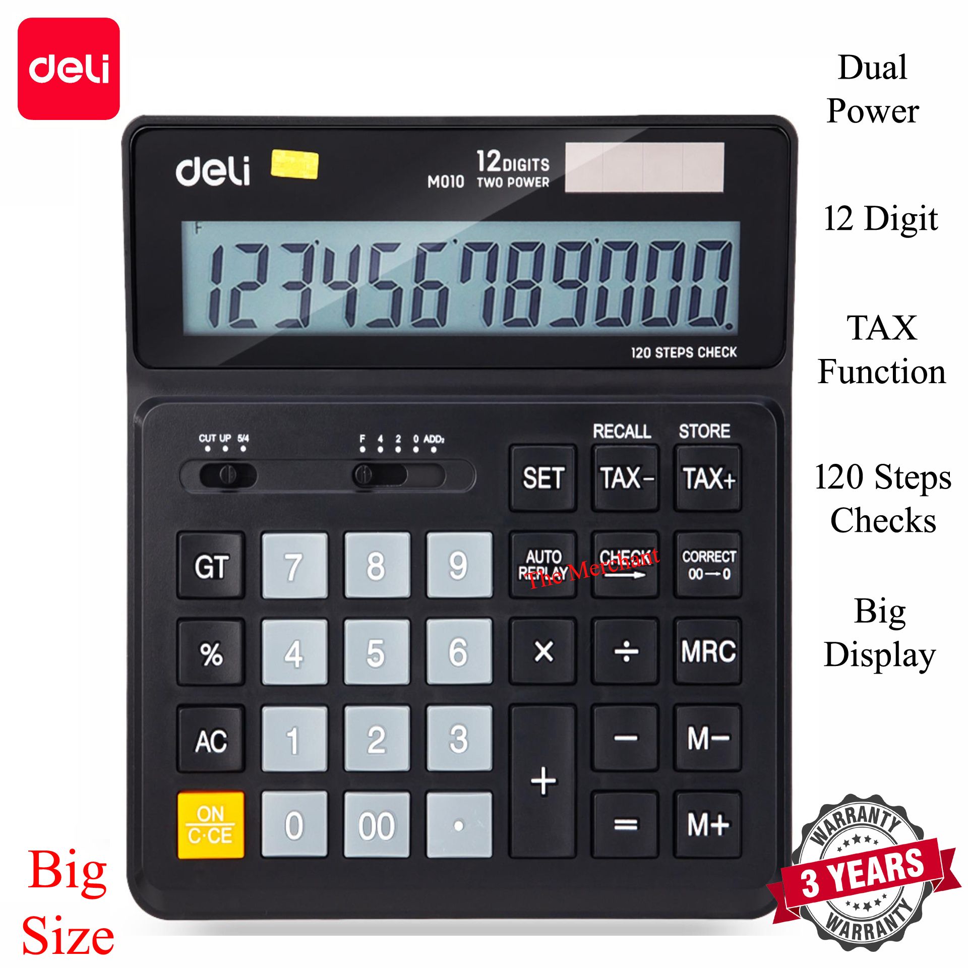 Deli m01020 Desktop Calculator-Large Display-Black-12 Digits