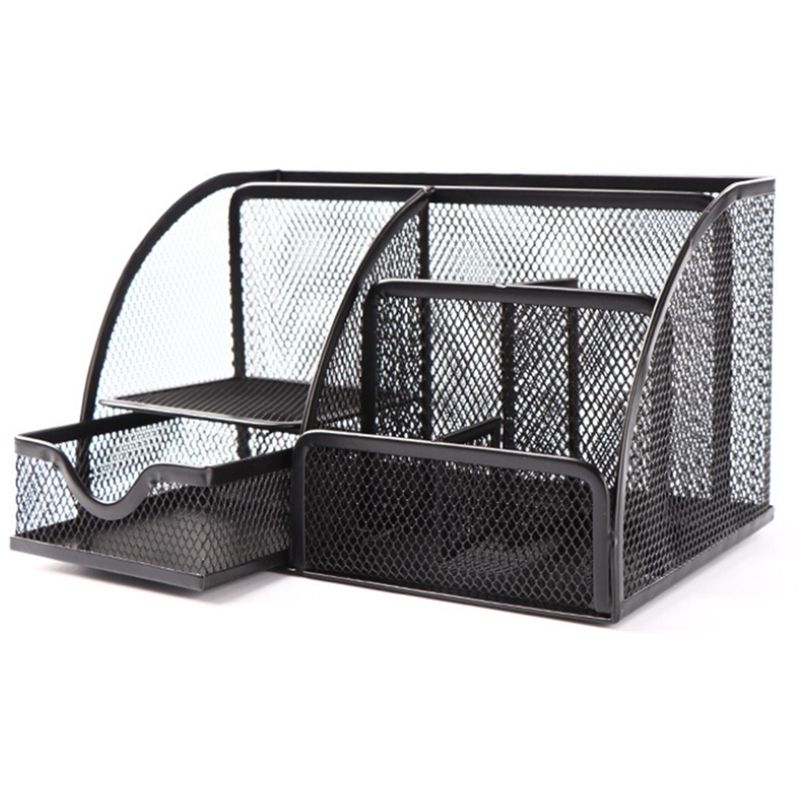Mesh Desk Organizer Pen Holder, Accessories Storage Caddy with 6 Compartments, and Drawer Office Supplies Gift (1 PCS)