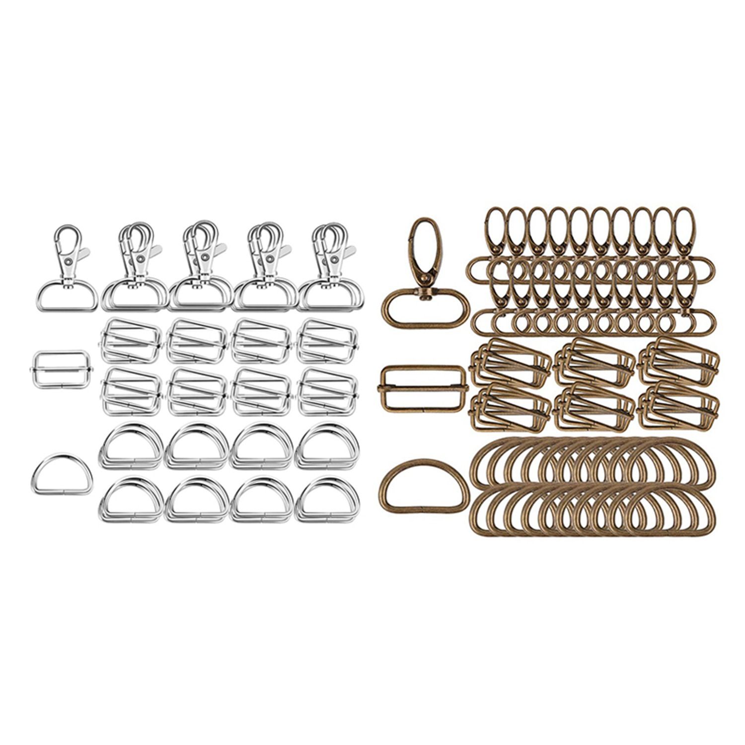 2 Set 32Mm Metal D Rings for Gags Swivel Snap Hooks Tri-Glide Buckles for Handbag Hardware - galactic & Bronze