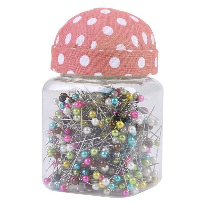 BRADOO-500Pcs Sewing Pins Pearl Needles Pink Fabric Cover Pin Cushion Bottle Tailoring Process