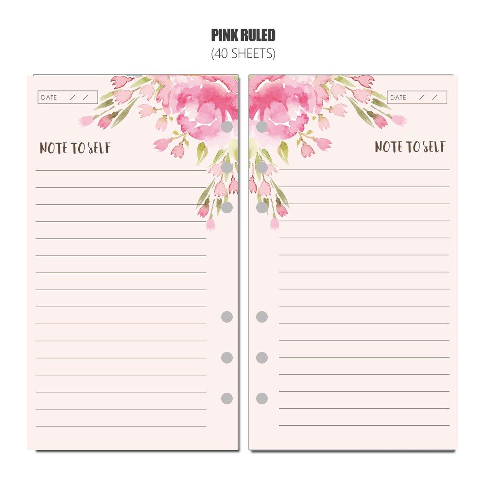 MyPretties Pink Floral Ruled Line Refill Papers A5 A6 Filler Papers for 6 Hole Binder Organizer Notebook 40 Sheets Papers(null)