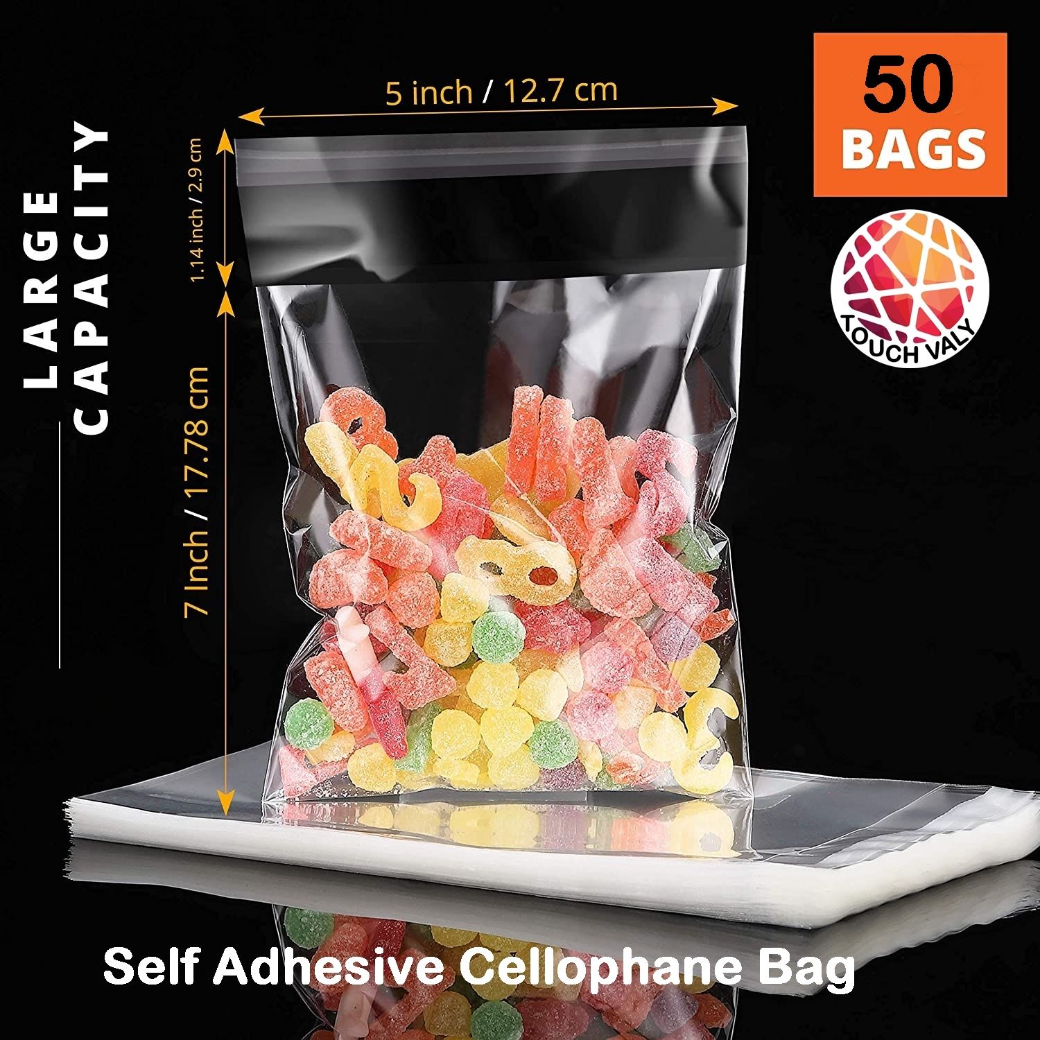 50 Pcs Self Adhesive Cellophane Sticky Bag Size: 7 inch x 5 inch Large Capacity.