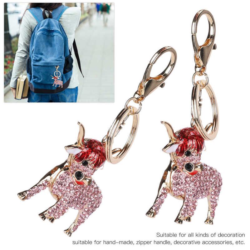2Pcs Keychain Pendant Cartoon Zinc Alloy Small Cow Shape Key Ring Decoration Gift