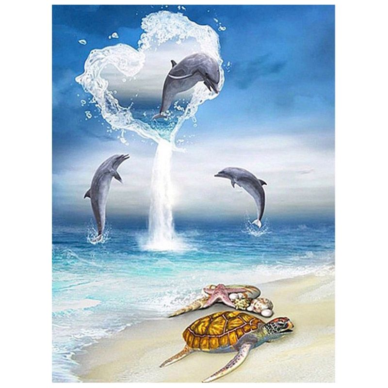 Paint with Diamond Embroidery "Dolphin" Diamond Painting Full Round Picture of Rhinestone Home Decor 03