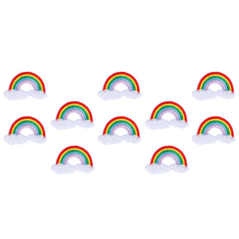 Garment Decoration Supplies 10Pcs Colorful Cloth Patch Cloud Rainbow Pattern Embroidery Applique