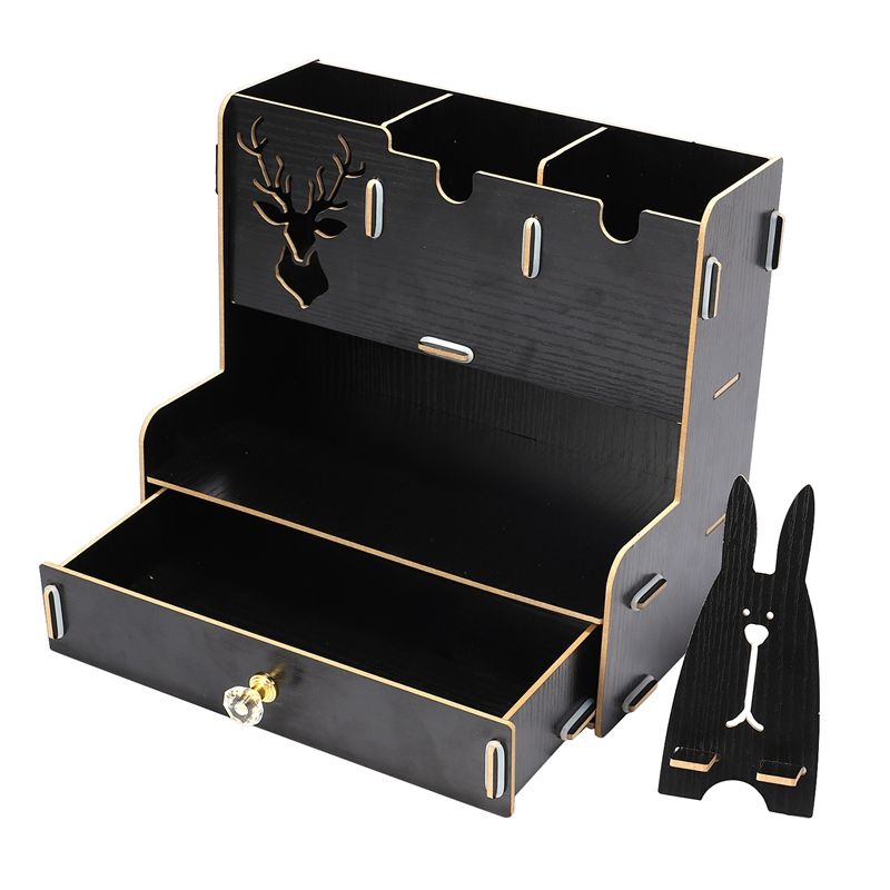 Creative Pen Pencil Holder Receiving Box Desktop Learning Penholder Office Desk Organizer Storage Rack Supplies Wood