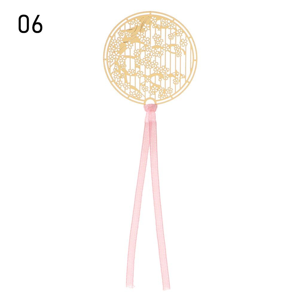 1PC Chinese Style Retro Bookmark Hollow Out Rose Lotus Leaf Brass Book Clip Tassel Pendant School Stationery Supply Student Gift