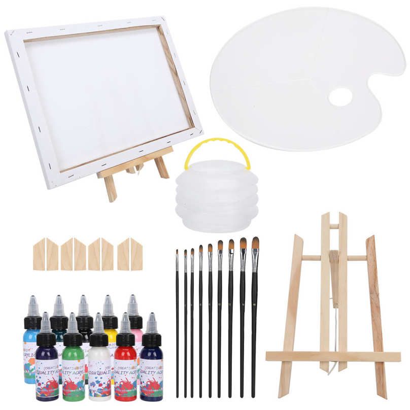 limeng la 33pcs acrylic painting set 10 color pigment for art brush easel drawing