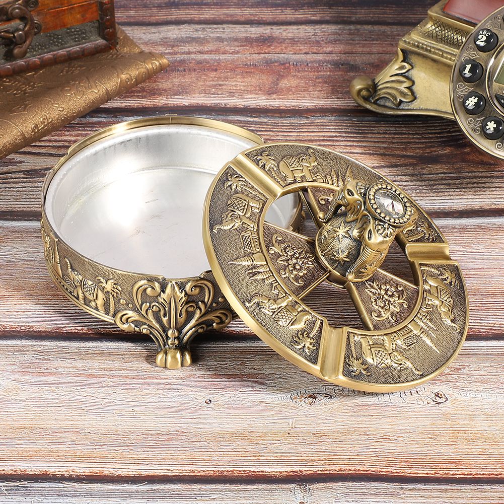 Zinc Alloy Ashtray Vintage Elephant Pattern Bronze European Metal Craft Upscale Home Decoration