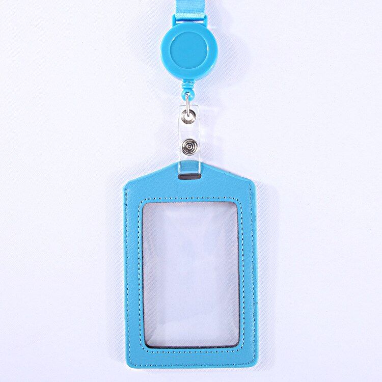 PU Leather Double Transparent ID Badge Case Bank Credit Card Holder with Retractable Lanyard Badge Holder Accessories