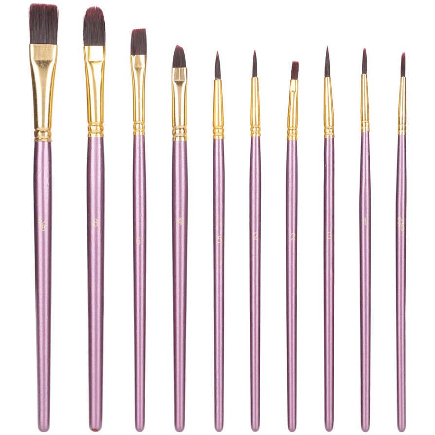 20Pcs Painting Brush Set Purple Short-Stem Nylon Wool for Oil Watercolor Paint Tools
