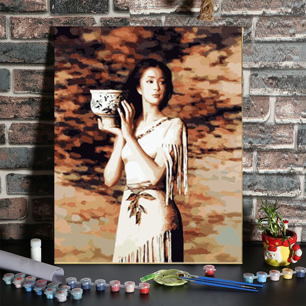 DIY Canvas Oil Painting Paint by Numbers Frameless Painting Kit Drawing Paintwork with 3 Paintbrushes and Pigment for Kids & Adults 40*50cm