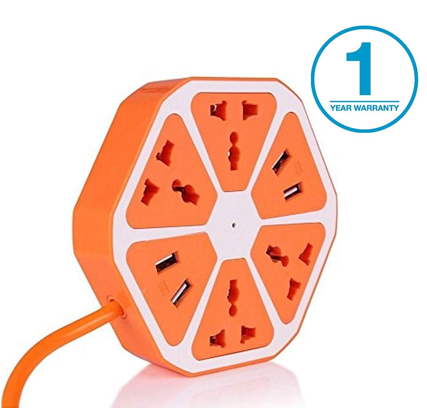 USB hexagon socket with 4 usb and 4 socket (Multi Color)