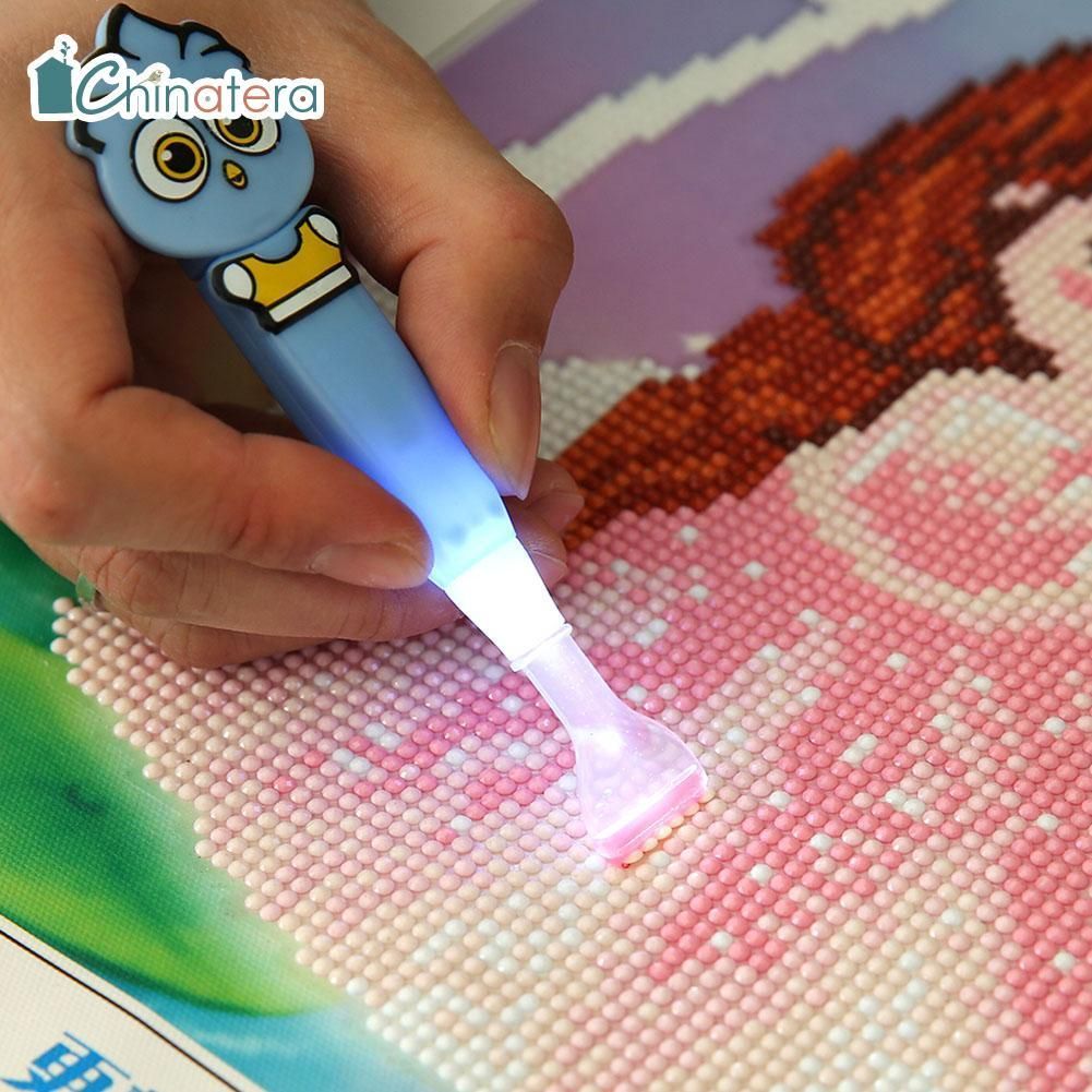 Cute Cartoon Owl 5D  Diamond Painting Craft Needlework Tool Point Drill Pen with Light