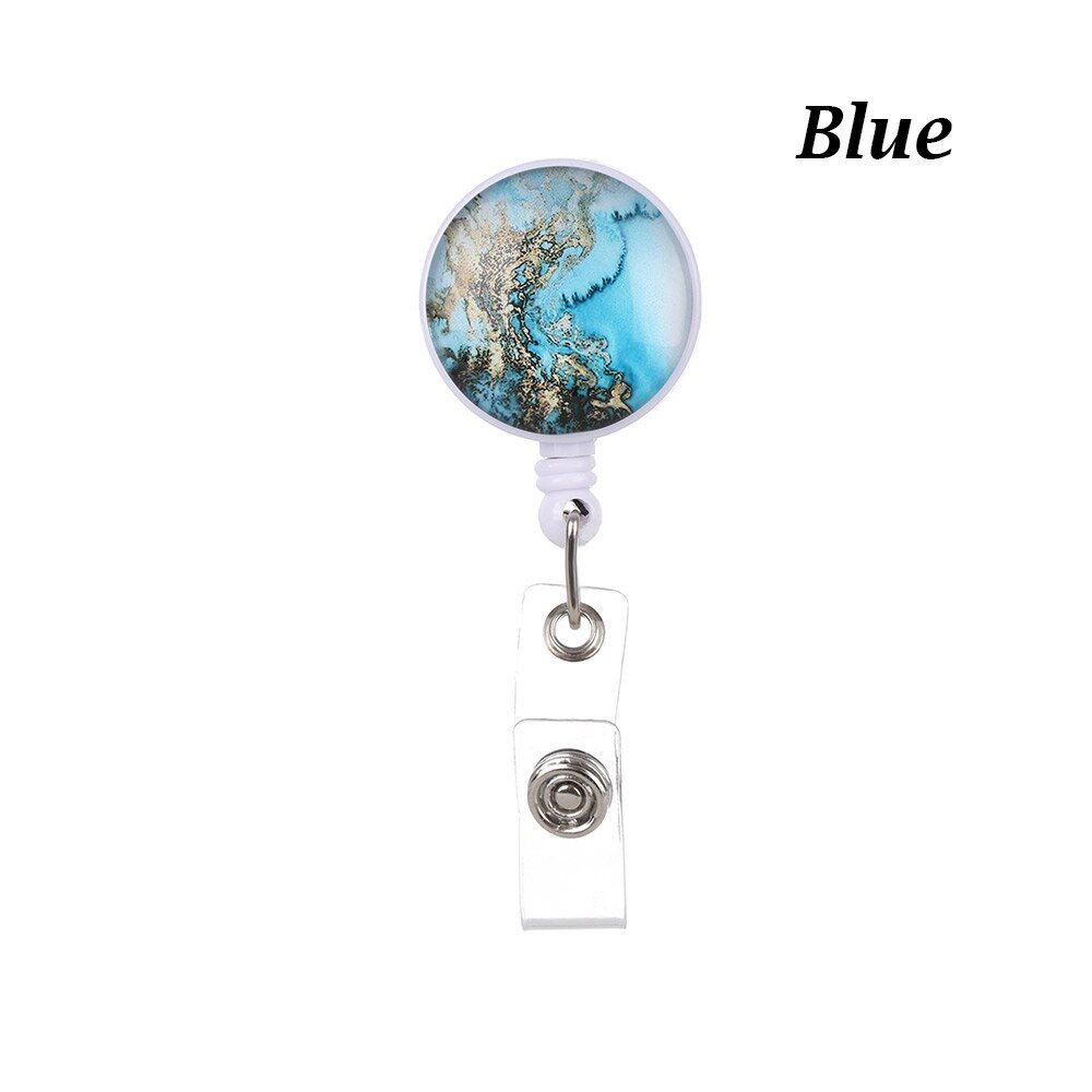 2019 New Design Retractable Nurse Badge Reel Clip Starry Sky Marble Mermaid Scales Pattern IC Identification Card Plate Holder