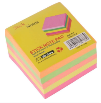Stick Note Pad 3" X 3" - 300 Sheets 5 Colors