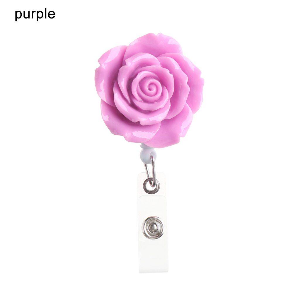 1PC Creative Resin Rose Shape Retractable Nurse Badge  ID Card Badge Holder Anti-Lost Clip Key Ring Lanyards Office Supply