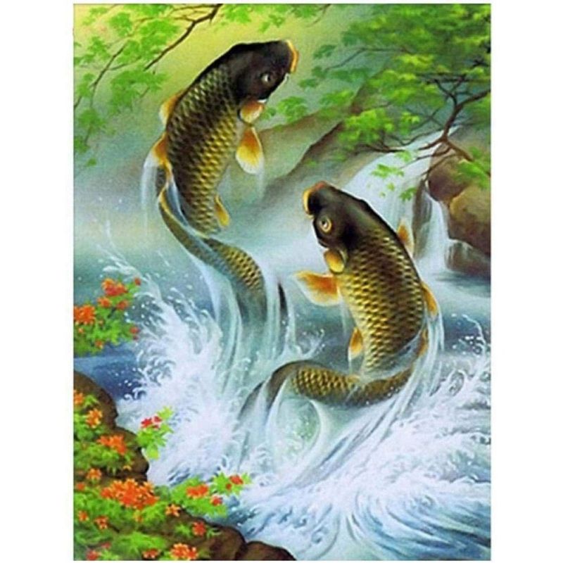 Fish Diamond Painting Full Scenery DIY Diamond Embroidery Carp Pattern Cross Stitch Sticker Home Decor